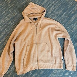 Stussy Full Zip sweater hoodie color Red Oak size Large